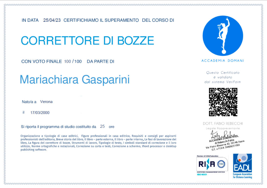 Corso Correttore di Bozze con Accademia Domani (2023)
